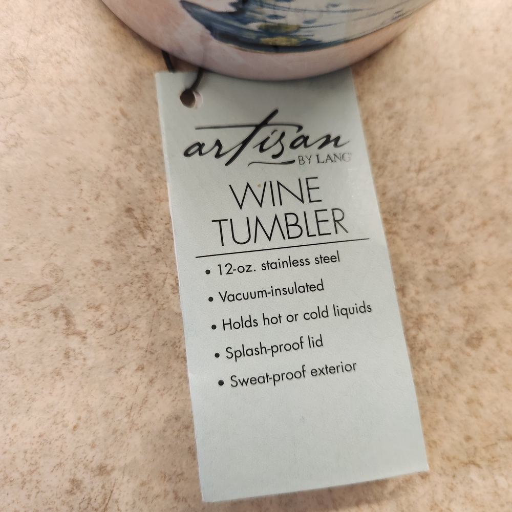 NWT Metal Pink Wine Tumbler With Blue Butterfly And Cover 12oz - Picture 8 of 8